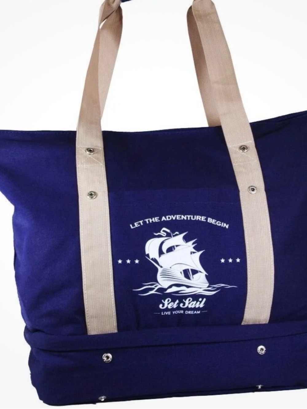 Navy Canvas Duffel Bag with Beige Straps - Set Sail